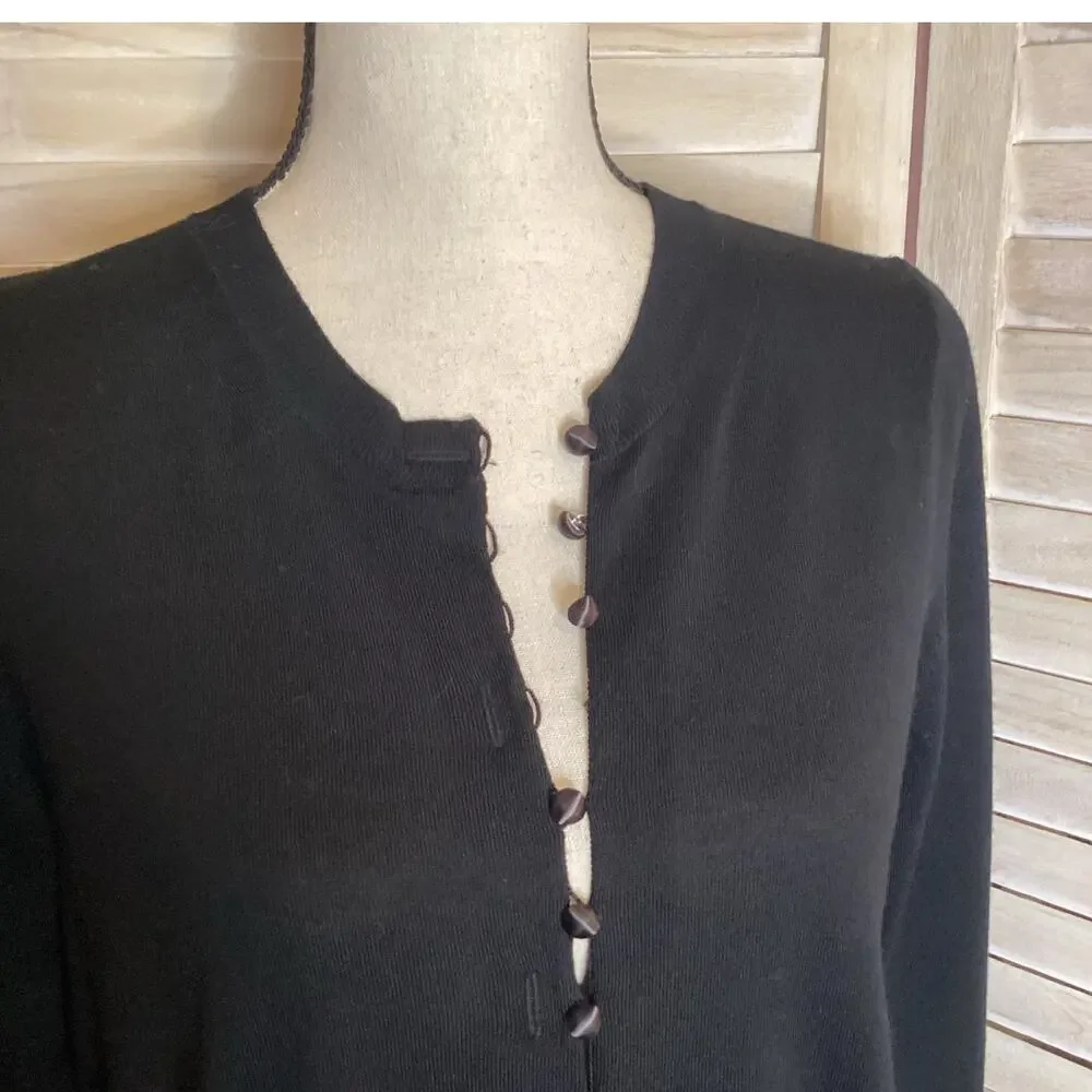 Sacai Satin Panel Back Fine Gauge Knit 100% Wool Cardigan Black S FLAW